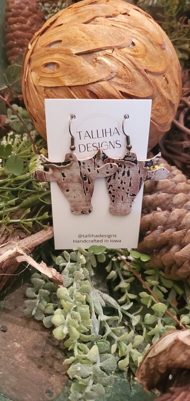 Light Brown Wildwood Western Steer Genuine Leather Earrings