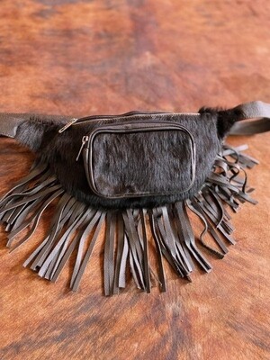 Western Linens - Cowhide Fanny Back - Fringe / Black Leather