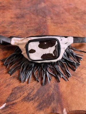 Western Linens - Cowhide Fanny Back - Fringe / Chocolate Leather