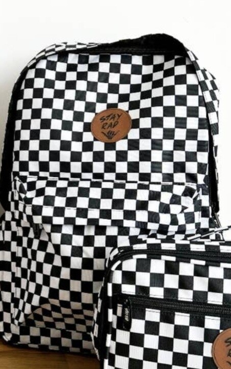 The Sunny Nest Decor - Stay Rad Checkered Backpack/Lunchbox - SQUARE STAY RAD / BLACK/WHITE BACKPACK