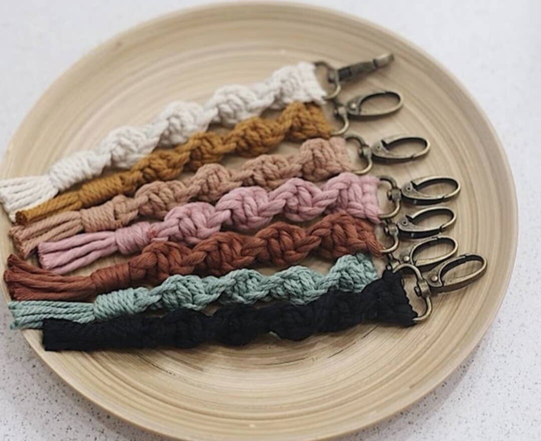 Gemini Rain - Macrame Keychain, Boho Macrame Keychain - Blush Pink