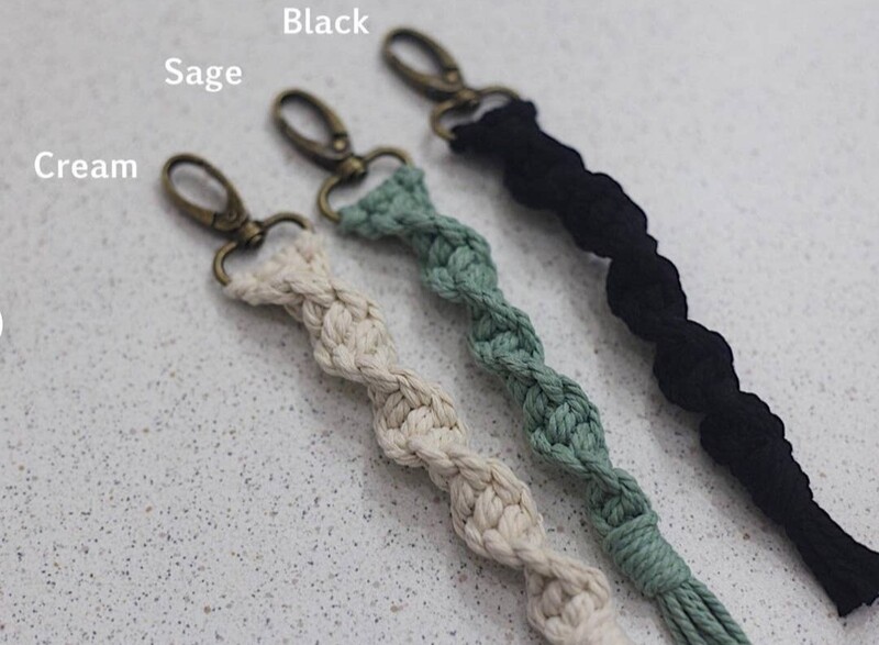 Gemini Rain - Macrame Keychain, Boho Macrame Keychain - Cream