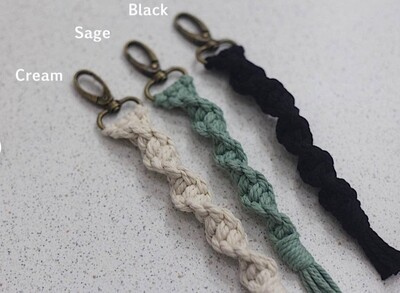 Gemini Rain - Macrame Keychain, Boho Macrame Keychain - Sage