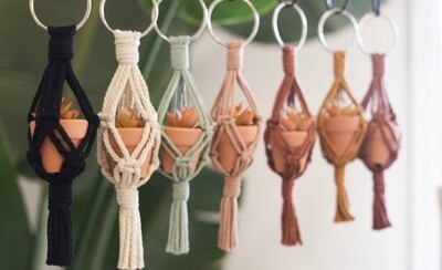Gemini Rain - Mini Macrame Plant Hanger | Macrame Car Charm - Terracotta