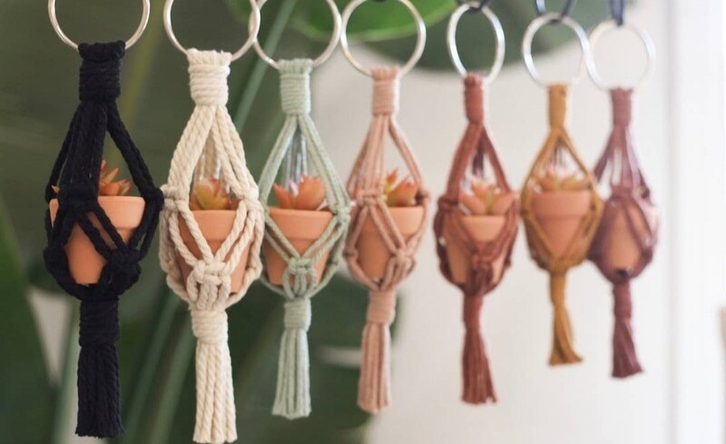 Gemini Rain - Mini Macrame Plant Hanger | Macrame Car Charm - Terracotta