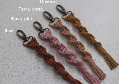 Gemini Rain - Macrame Keychain, Boho Macrame Keychain - Mustard