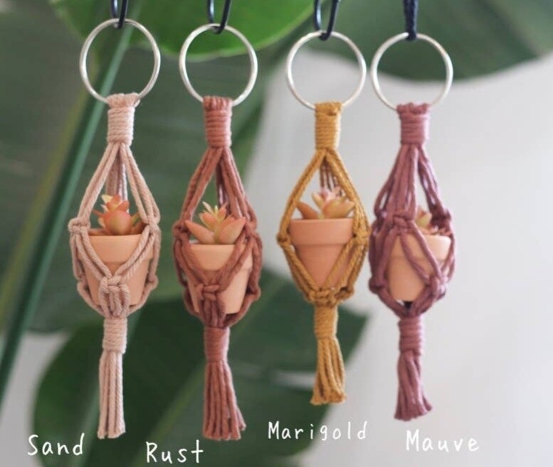 Gemini Rain - Mini Macrame Plant Hanger | Macrame Car Charm - Mauve