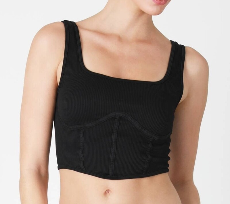 NIKIBIKI - NS8221 - Ribbed Square Neck Corset Top - 6 Black