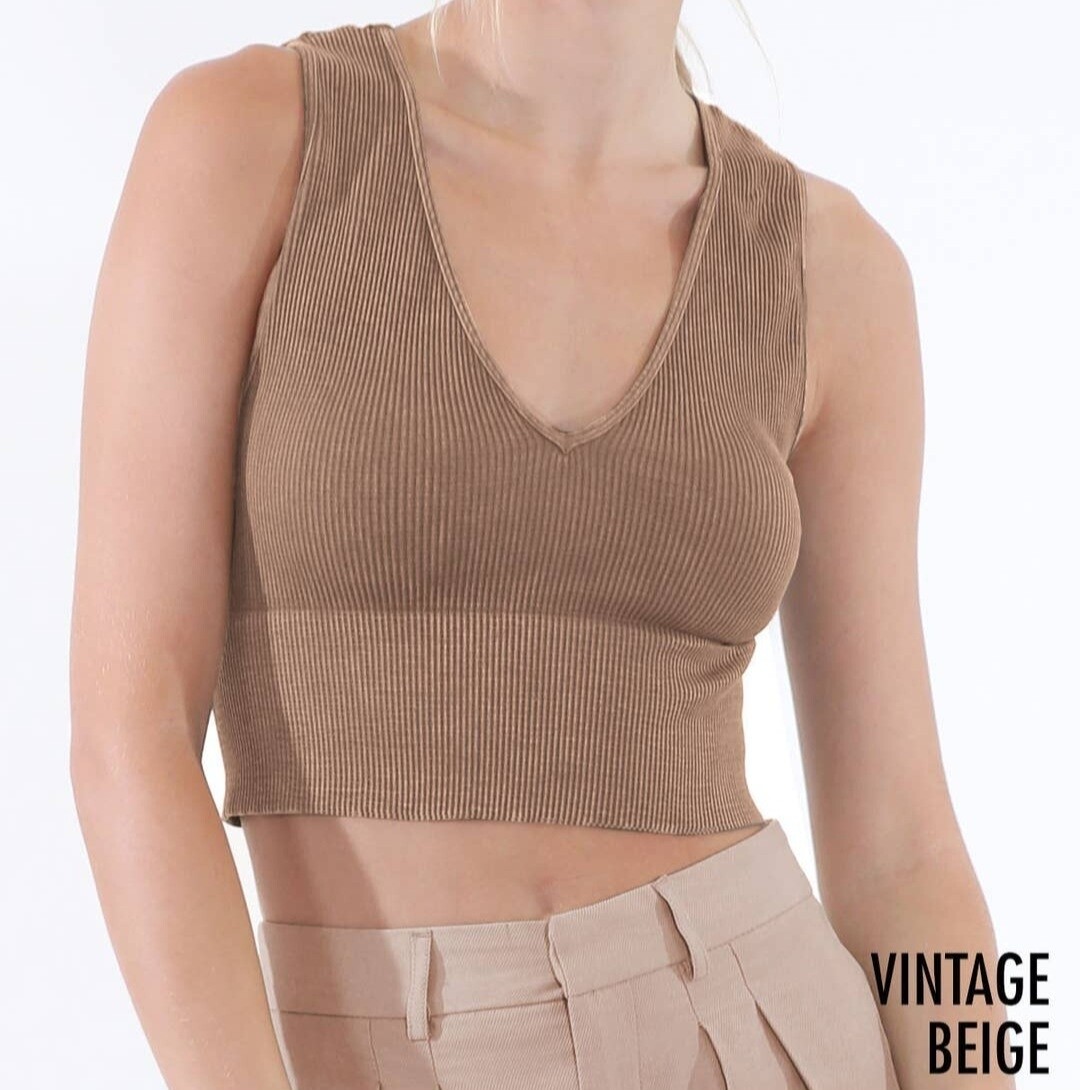 NIKIBIKI - NS8192 - Vintage Plunge V-Neck Crop Top - Vintage Beige