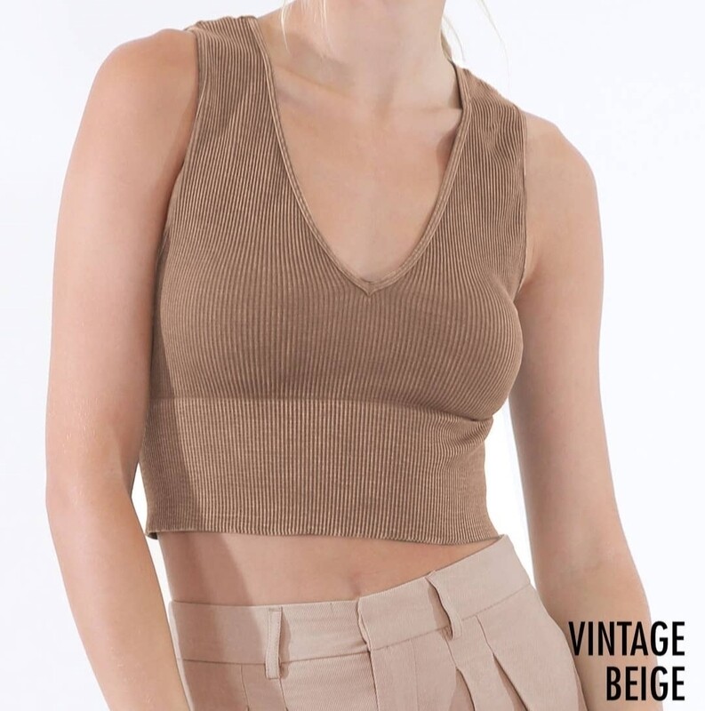 NIKIBIKI - NS8192 - Vintage Plunge V-Neck Crop Top - Vintage Beige