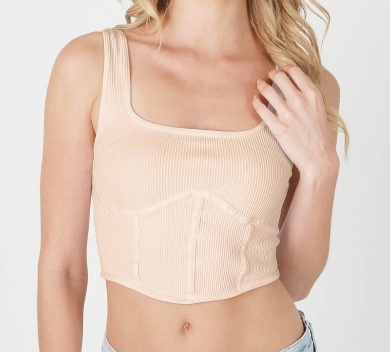 NIKIBIKI - NS8221 - Ribbed Square Neck Corset Top - 2109 Pearled Ivory