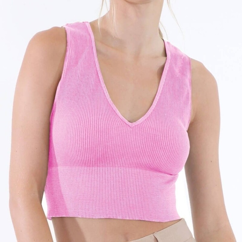 NIKIBIKI - NS8192 - Vintage Plunge V-Neck Seamless Crop Top - Vintage Azalea Pink