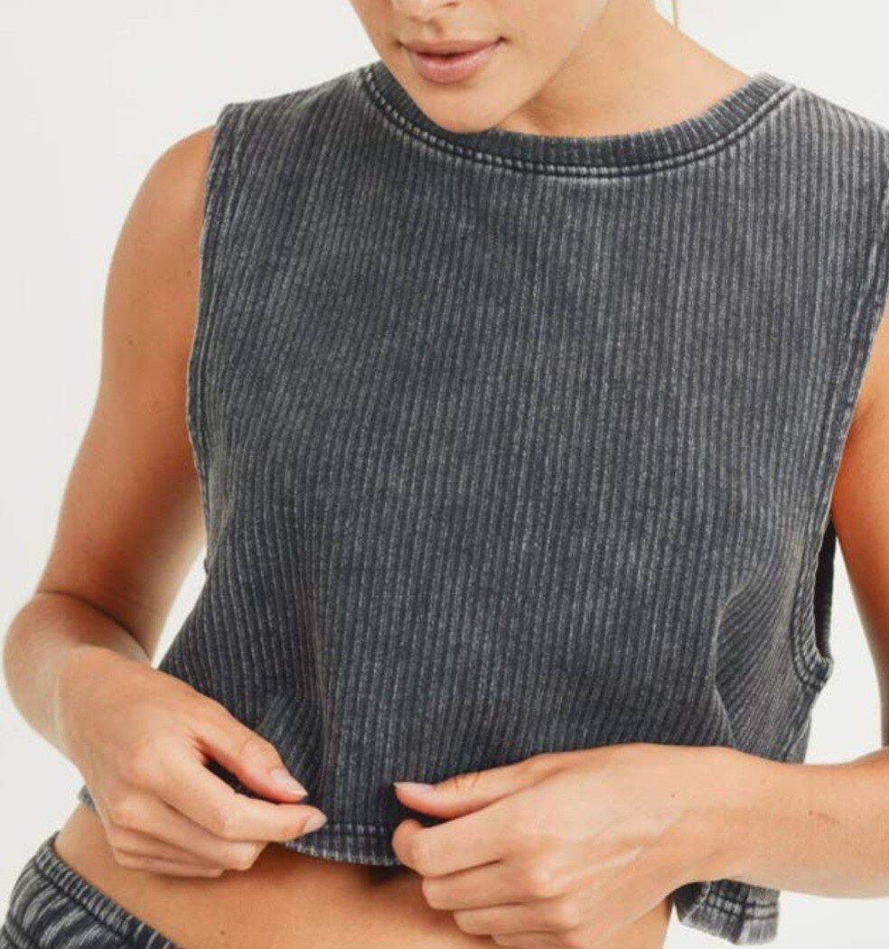 Mono B Mineral Washed Ribbed Boxy Cropped Muscle Tank