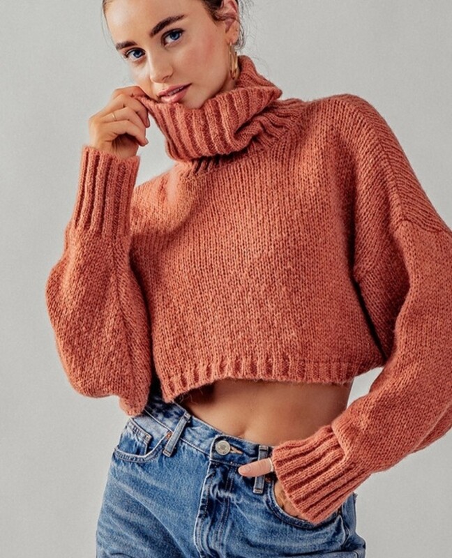 Drop Shouler Turtleneck Crop Sweater