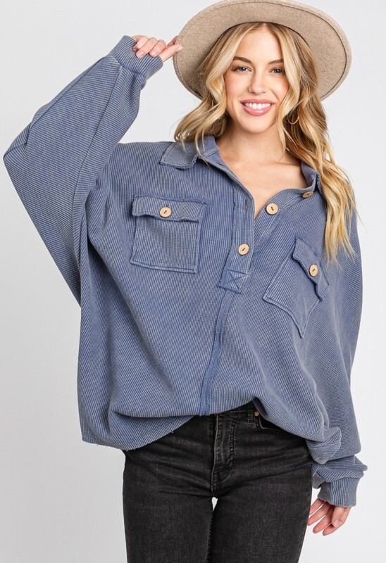 Mineral Washed Henley Pullover