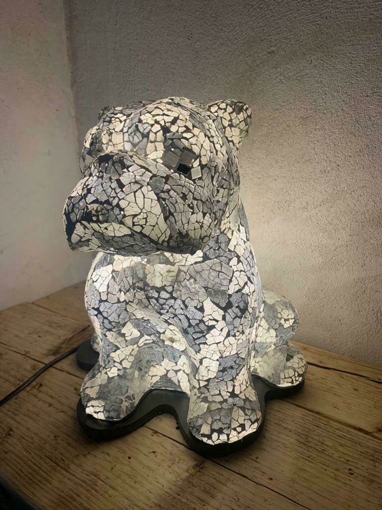 Recycled Bull Dog Mosaic B/W Lamp 30cm