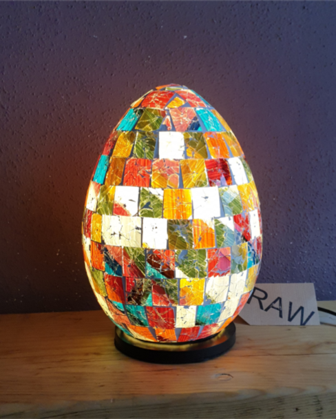 Recycled Glass Multicoloured Mosaic Egg Lamp - 25cm 
