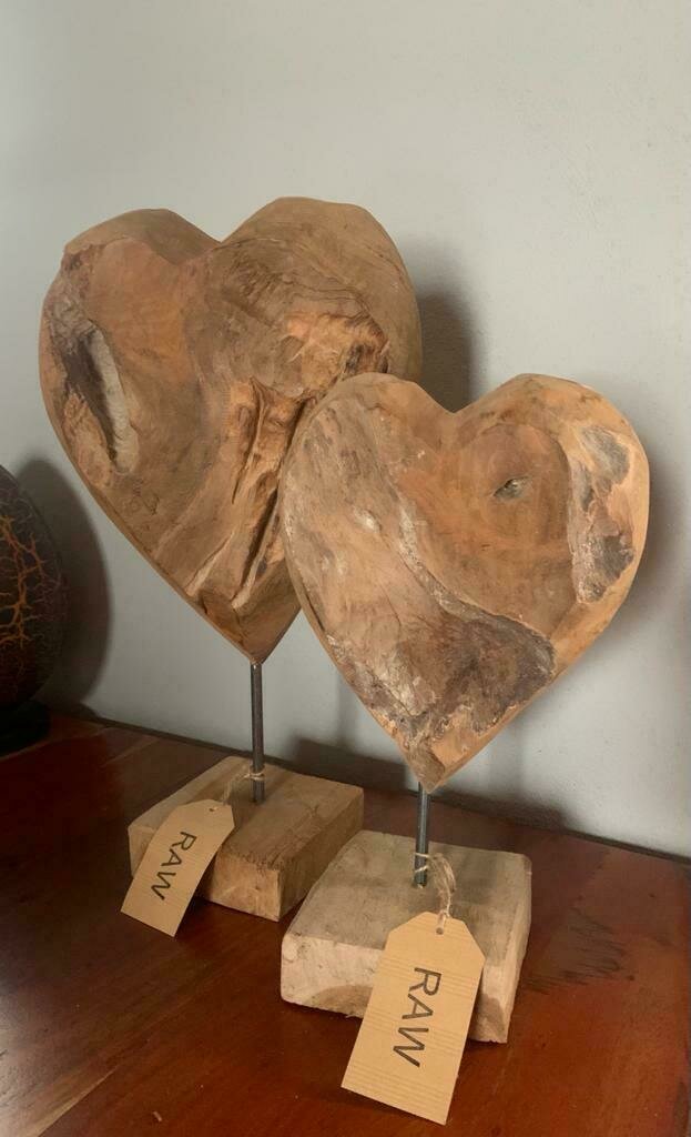 Handmade Teak Heart on Stand - Medium