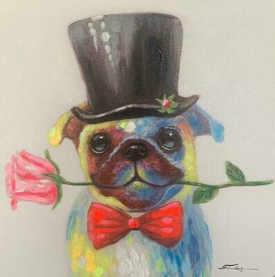 Dog Oil Painting with Rose