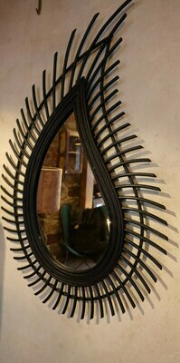 Rattan Mirror Waterdrop - Black