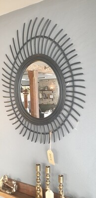 Rattan mirror peacock black