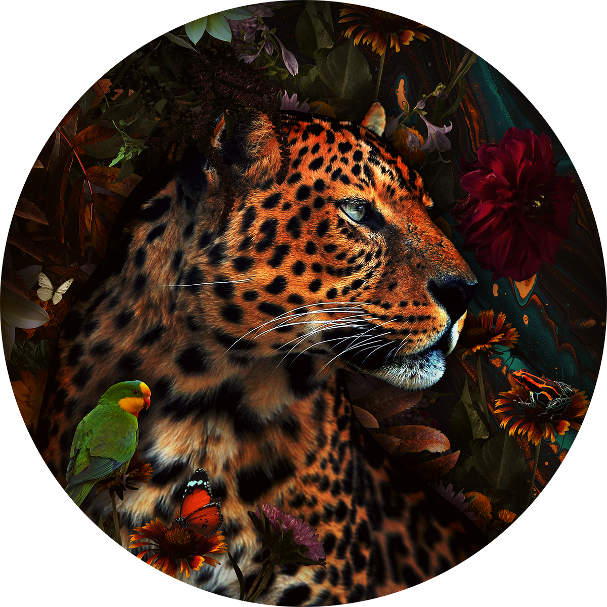 Cheetah Round Quartz Glass Picture, 100x100cm (cloned)