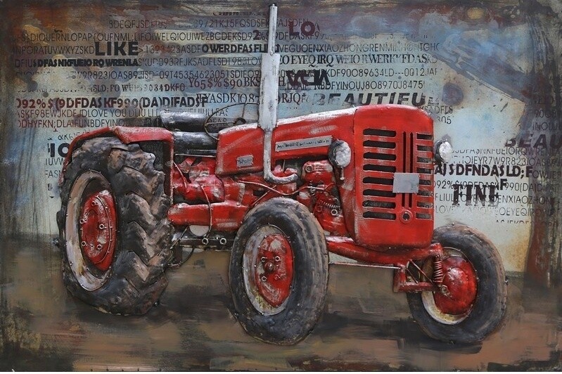 Metal 3D Painting: Red Tractor, 120x80cm