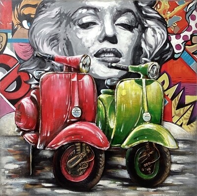 Metal 3D Painting: Vespa&#39;s, 100x100cm 