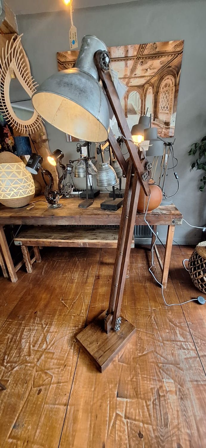 Floor lamp 70x29x160 cm EDWARD wood brown and vintage silver