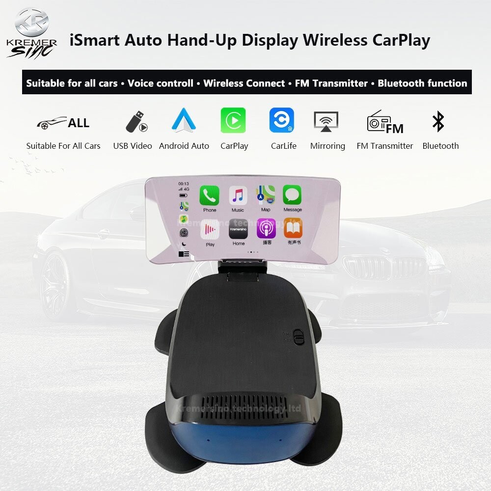 Head-Up Display iSmart - Wireless Connect  / CarPlay  / Mirroring  / NO necesita instalación
(Válido para todos los modelos de coche · control por voz · Conectividad Wireless )