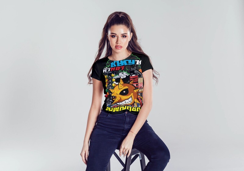 Black  Graphic Fit Printed Round Neck Longline T-shirt girls