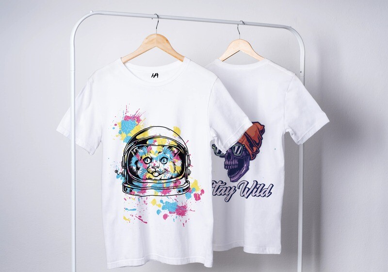 white Astrocat  Graphic Fit Printed Round Neck Longline T-shirt