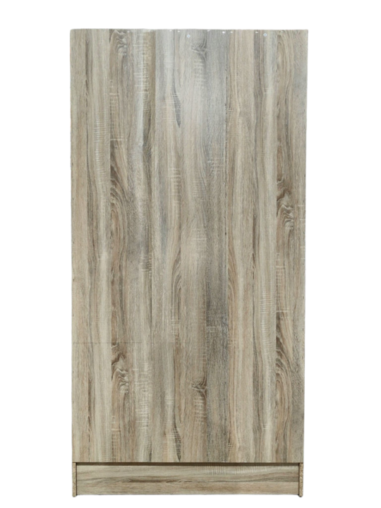 back part of the wardrobe. the colours is birch coloured wood with natural wood grain pattern. grain texture of the back part is uniform and consistent with actual wood patterns. it is fully laminated and thus enhancing its reliability.