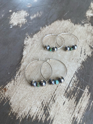 Sterling Hoops With Sterling And Turquoise Beads
