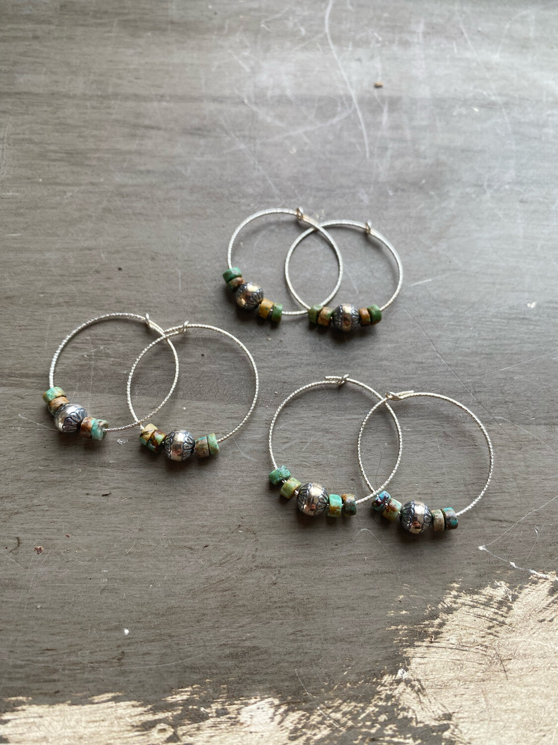 Sterling Hoops With Turquoise And Sterling Beads