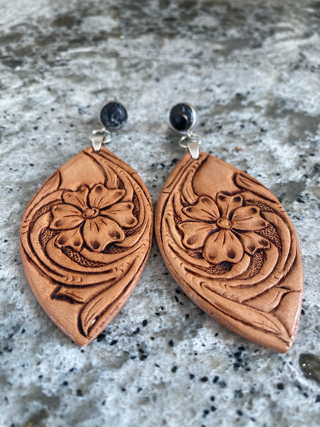 Floral Earrings With Black Buffalo Studs