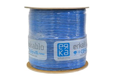CABLE RESEAU INDOOR CAT6A F/FTP - CUIVRE - BOBINE 500M - HF - AWG23 - BLUE - ERKA