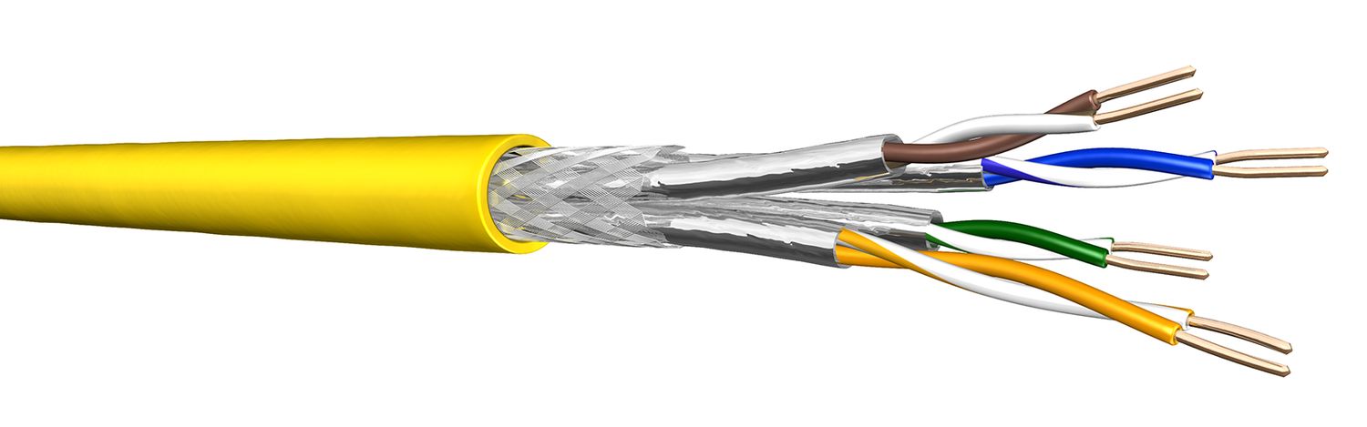 CABLE RESEAU INDOOR CAT8.2 S/FTP - CUIVRE - BOBINE 1000M - LSHF-FR - UC FUTURE - 2GHz - C22 - AWG22 - JAUNE - DRAKA