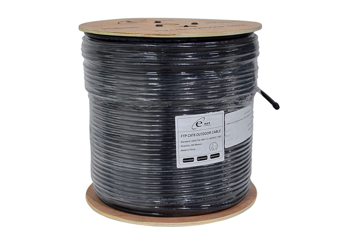 CABLE RESEAU OUTDOOR CAT6 FTP - CUIVRE - AWG23 - BOBINE 305M - NOIR - ENET
