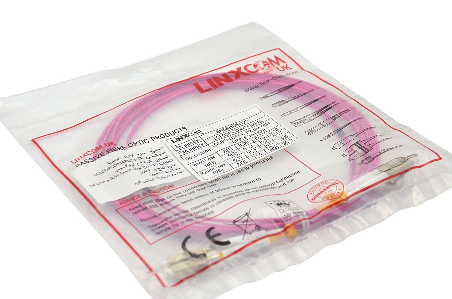 JARRETIERE 03M MULTIMODE DUPLEX - LC/UPC-LC/UPC - LSZH - VIOLET - LINXCOM