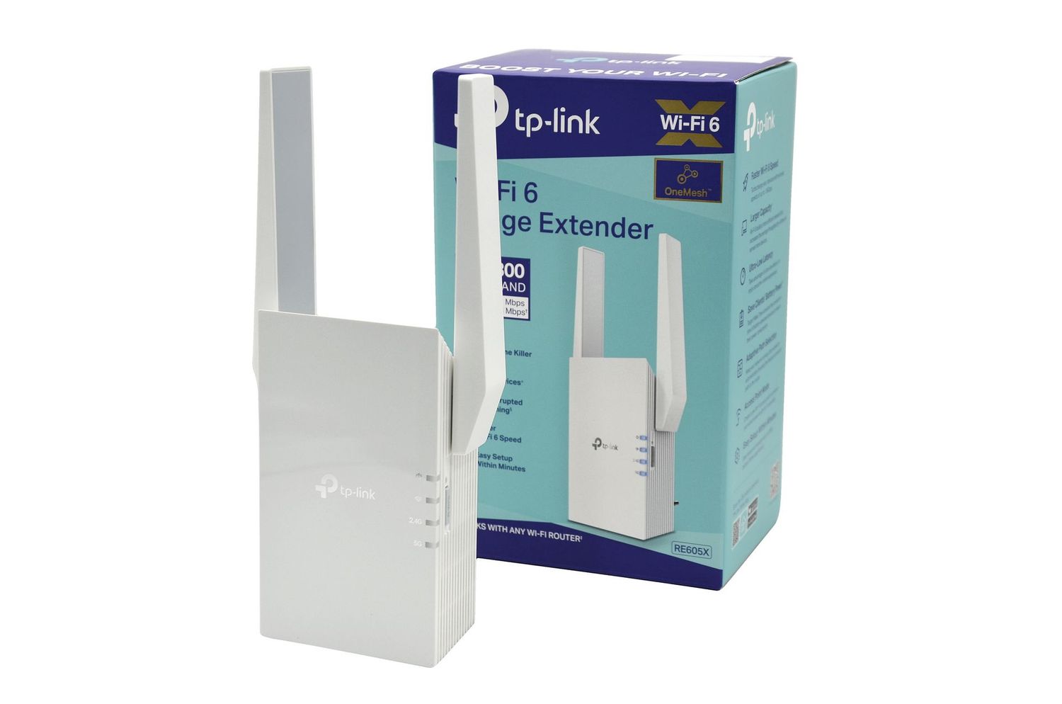EXTENDER INDOOR WIFI 6 - 2 ANTENNES EXTERNES DE 2.4GHZ (574MBPS) & 5GHZ (1201MBPS) - MODES (REPETEUR - POINT D'ACCES) - 1 RJ45 1GO - BLANC - TP-LINK