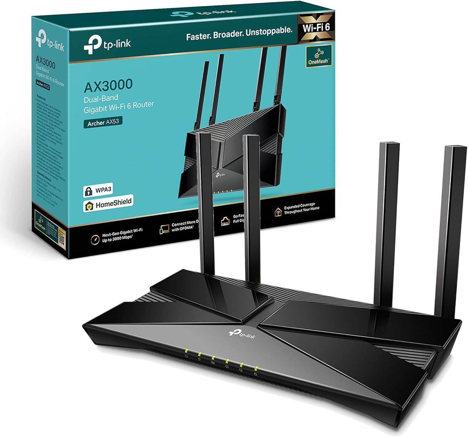 ROUTEUR WIFI 6 - 4 ANTENNES DE 2.4GHZ (574MBPS) & 5GHZ (2402MBPS) - MODES (ROUTEUR - REPETEUR - POINT D'ACCES - PASSERELLE) - 5 RJ45 1GO (1 WAN) - NOIR - TP-LINK