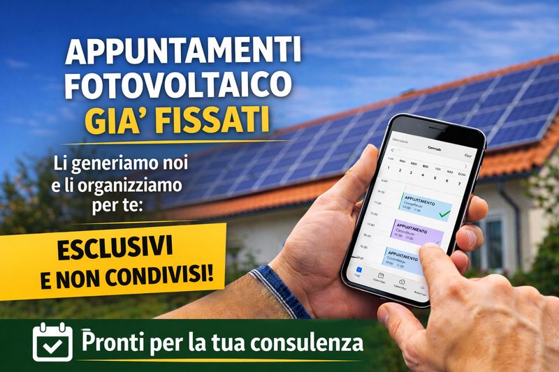 Pacchetto 10 Appuntamenti Profilati + 2 in Omaggio Per il settore delle energie rinnovabili, con target residenziale. Offerta riservata ai nuovi clienti. Pacchetto 10 Appuntamenti Profilati + 2 in Omaggio Per il settore delle energie rinnovabili, con target residenziale. Offerta riservata ai nuovi clienti.