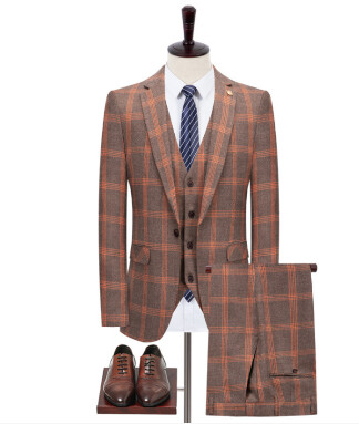 Luxury Men's Square Checked 3 Piece Suit