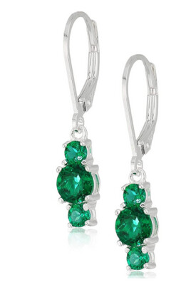 Crystal Emerald & White Gold Plated Earrings