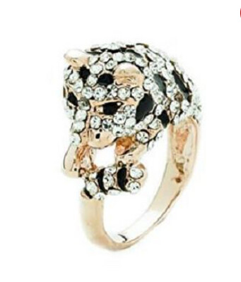Lucky Leopard Gold and Crystal Diamante Cocktail Ring