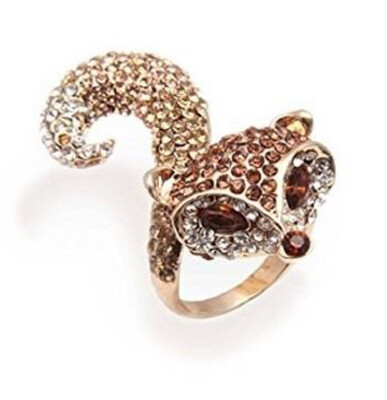 Lucky Fox Gold and Crystal Diamante Cocktail Ring