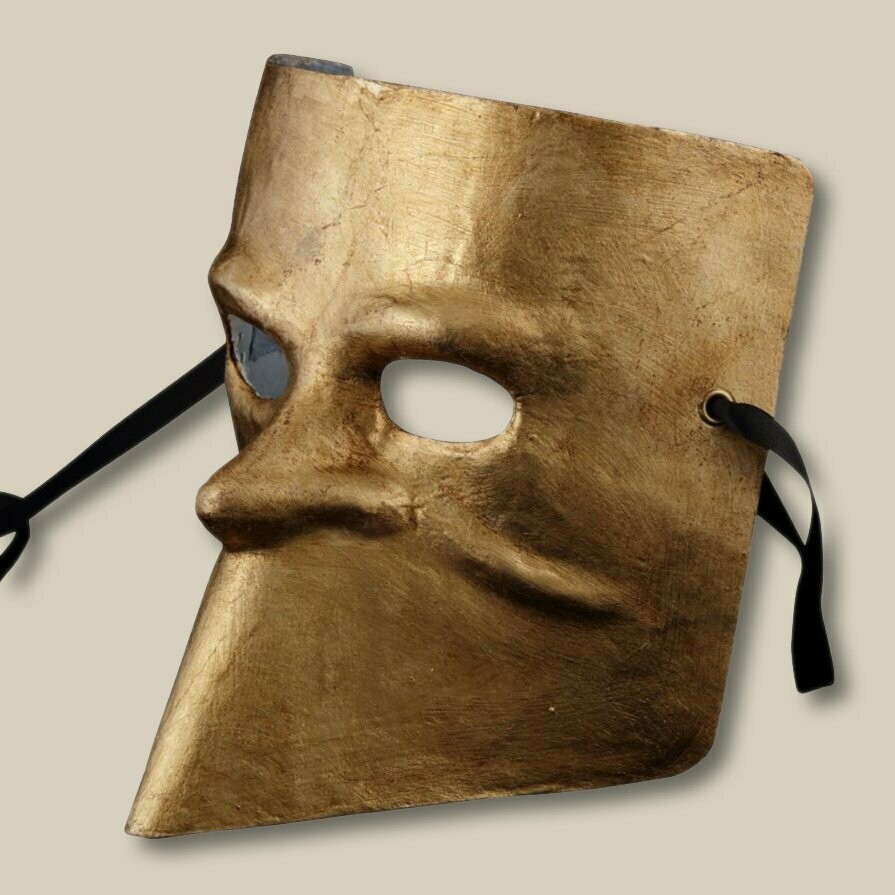 Bauta classica d'oro di cartapesta - Larve - per il Carnevale