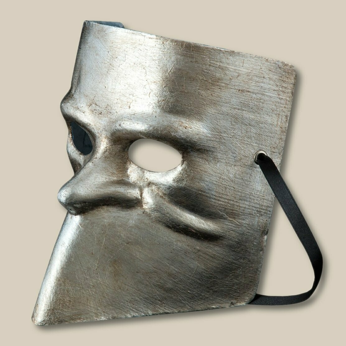 Bauta classica d'argento di cartapesta - Larve - per il Carnevale