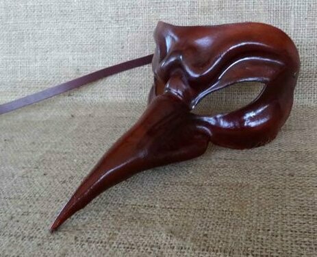 Scaramouccia di Callot rossa di cuoio per la Commedia dell' Arte - Ledermaske